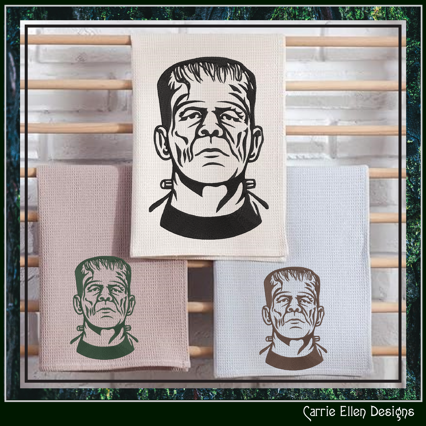 Frankenstein’s Monster Machine Embroidery Profile Design | Classic Horror Halloween Pattern, 6 Sizes (3655)