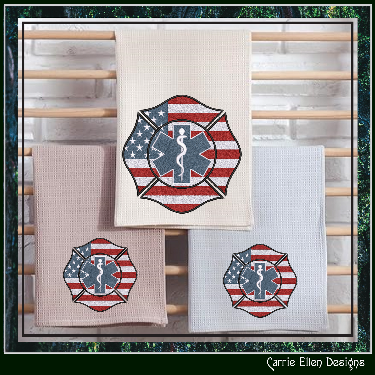 EMS Firefighter Emblem Machine Embroidery Design | Emergency Medical Services Maltese Cross Pattern, 6 Sizes (3658)