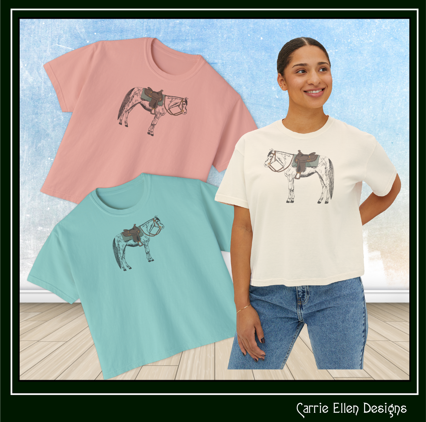 Horse with Saddle Machine Embroidery Sketch Design | Equestrian-Inspired Pattern, 6 Sizes (3662)
