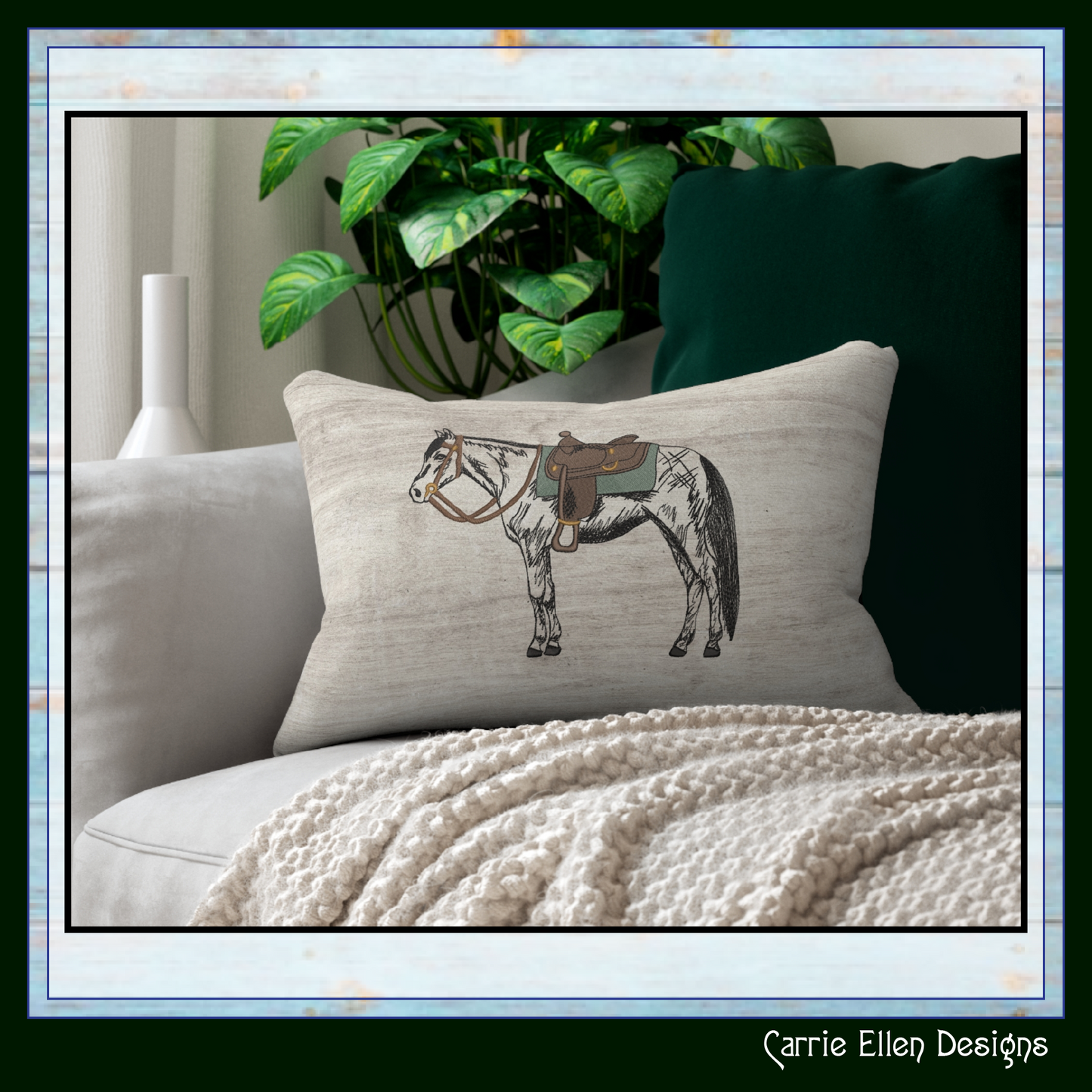 Horse with Saddle Machine Embroidery Sketch Design | Equestrian-Inspired Pattern, 6 Sizes (3662)