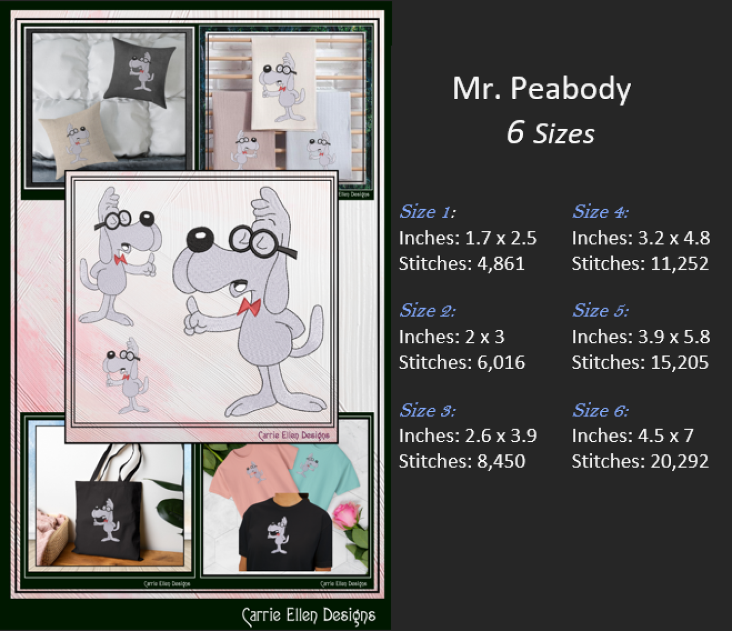Cartoon Dog Machine Embroidery Design | Mr. Peabody Inspired Character Pattern, 6 Sizes (3675)