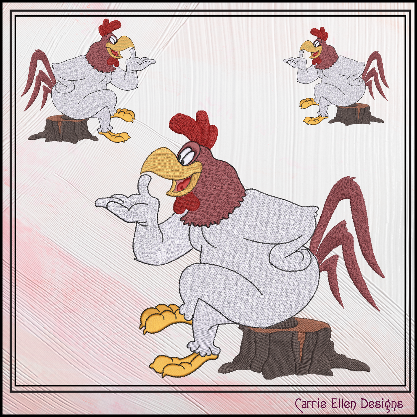 Cartoon Rooster Sitting on a Stump Machine Embroidery Design | Foghorn Leghorn Inspired, 6 Sizes (3676)