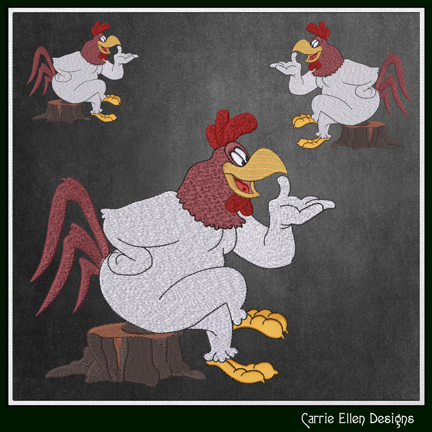 Cartoon Rooster Sitting on a Stump Machine Embroidery Design | Foghorn Leghorn Inspired, 6 Sizes (3676)