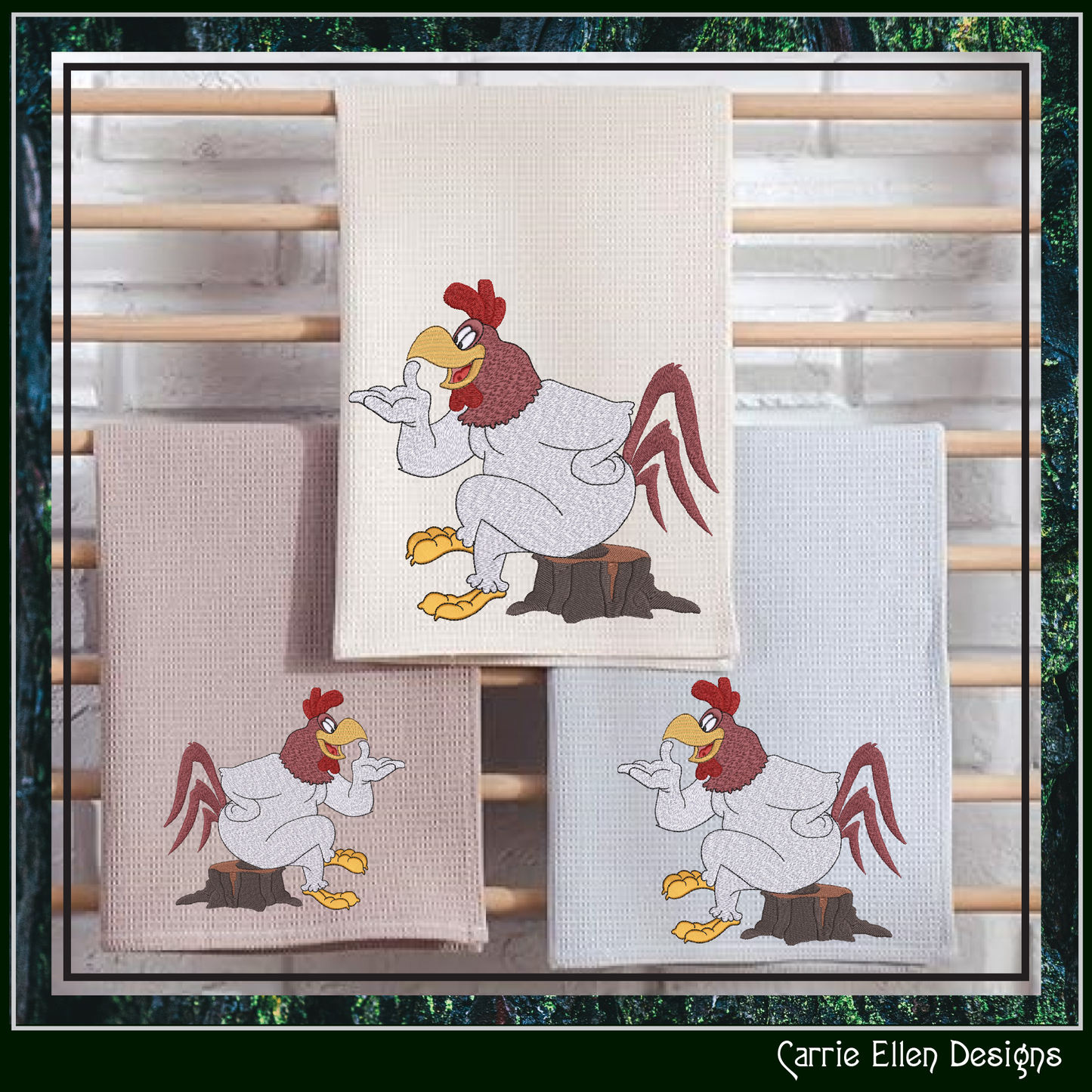 Cartoon Rooster Sitting on a Stump Machine Embroidery Design | Foghorn Leghorn Inspired, 6 Sizes (3676)