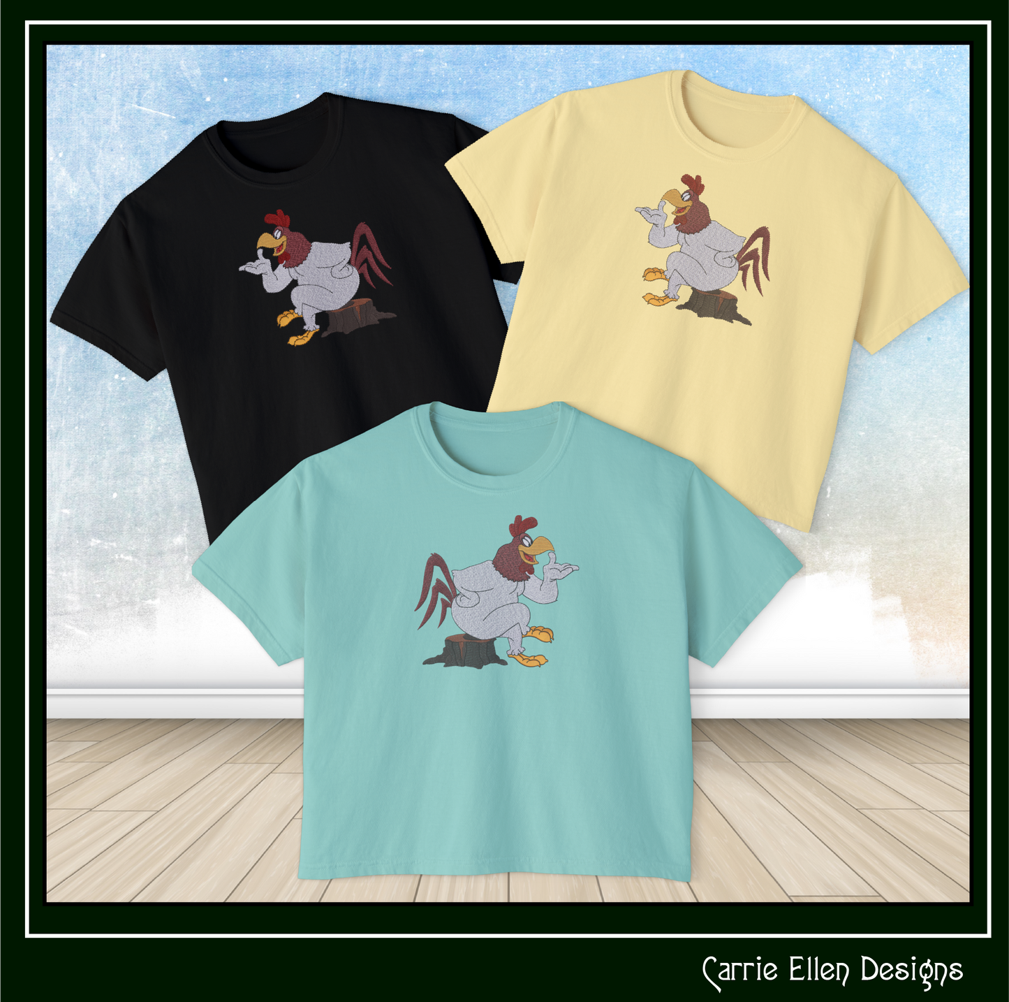 Cartoon Rooster Sitting on a Stump Machine Embroidery Design | Foghorn Leghorn Inspired, 6 Sizes (3676)