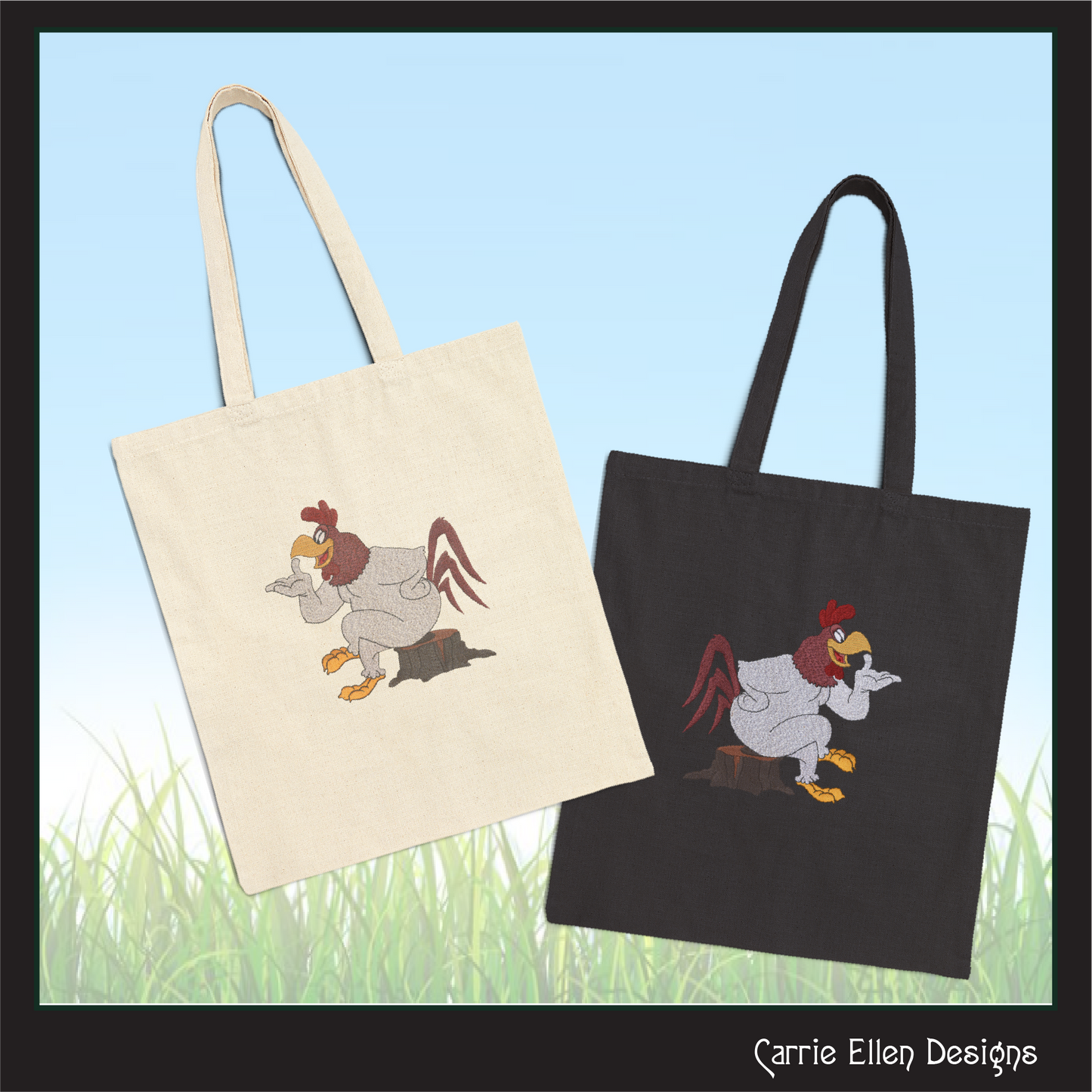 Cartoon Rooster Sitting on a Stump Machine Embroidery Design | Foghorn Leghorn Inspired, 6 Sizes (3676)