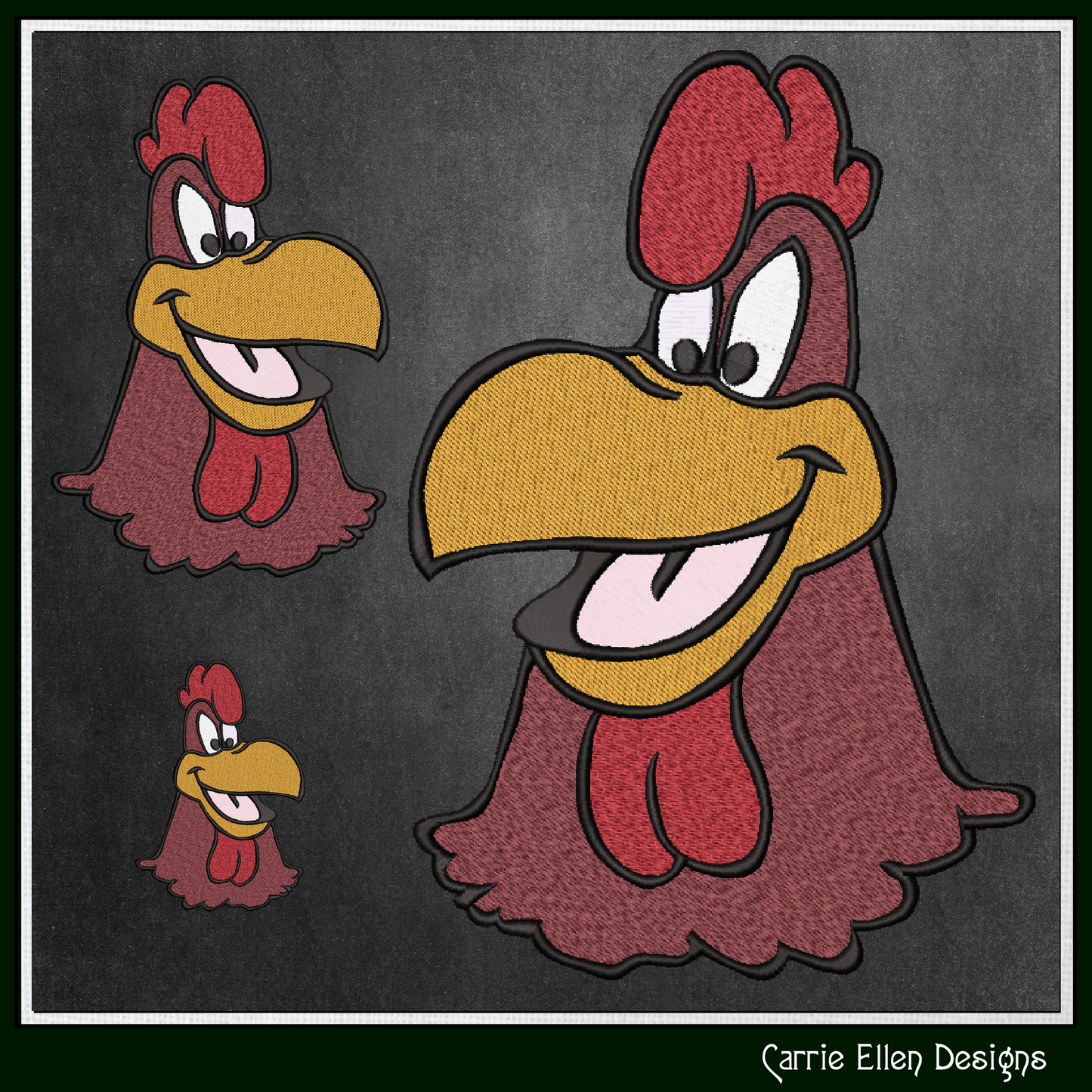 Cartoon Rooster Profile Head Machine Embroidery Design | Foghorn Leghorn Inspired Farm Animal Pattern, 6 Sizes (3677)