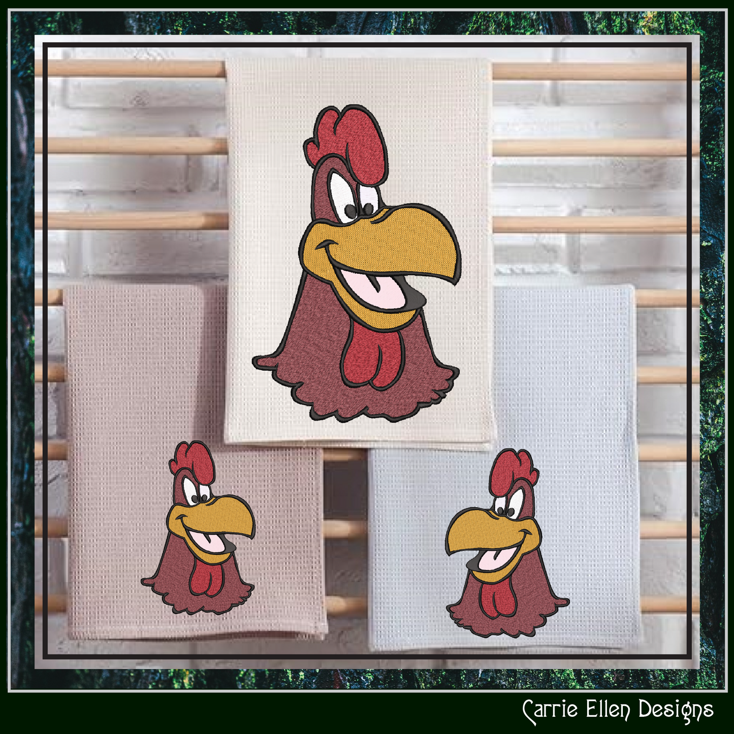 Cartoon Rooster Profile Head Machine Embroidery Design | Foghorn Leghorn Inspired Farm Animal Pattern, 6 Sizes (3677)