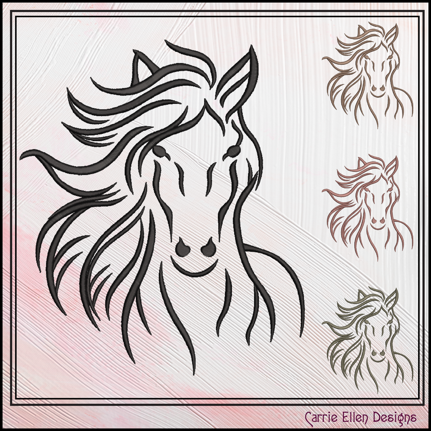 Artistic Equestrian Horse Profile – Machine Embroidery Design, 6 Sizes (3686)