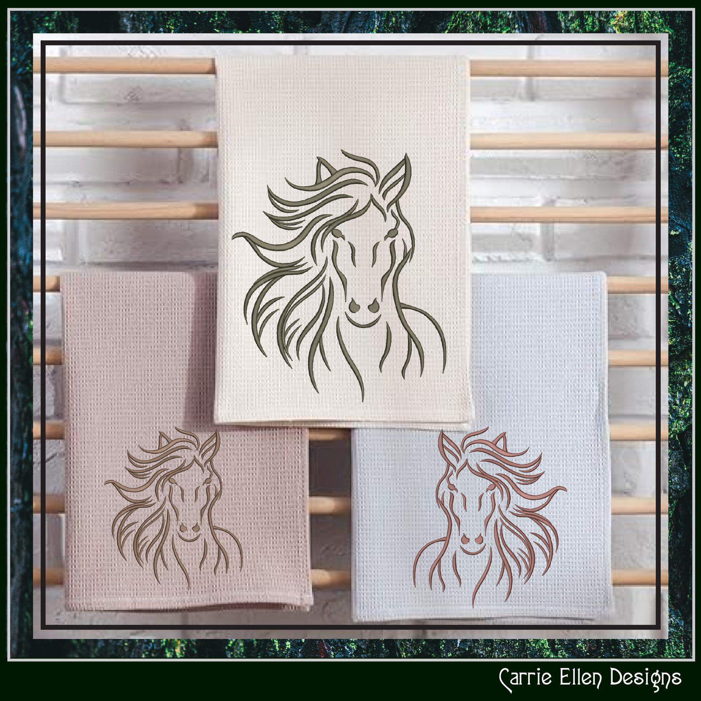 Artistic Equestrian Horse Profile – Machine Embroidery Design, 6 Sizes (3686)