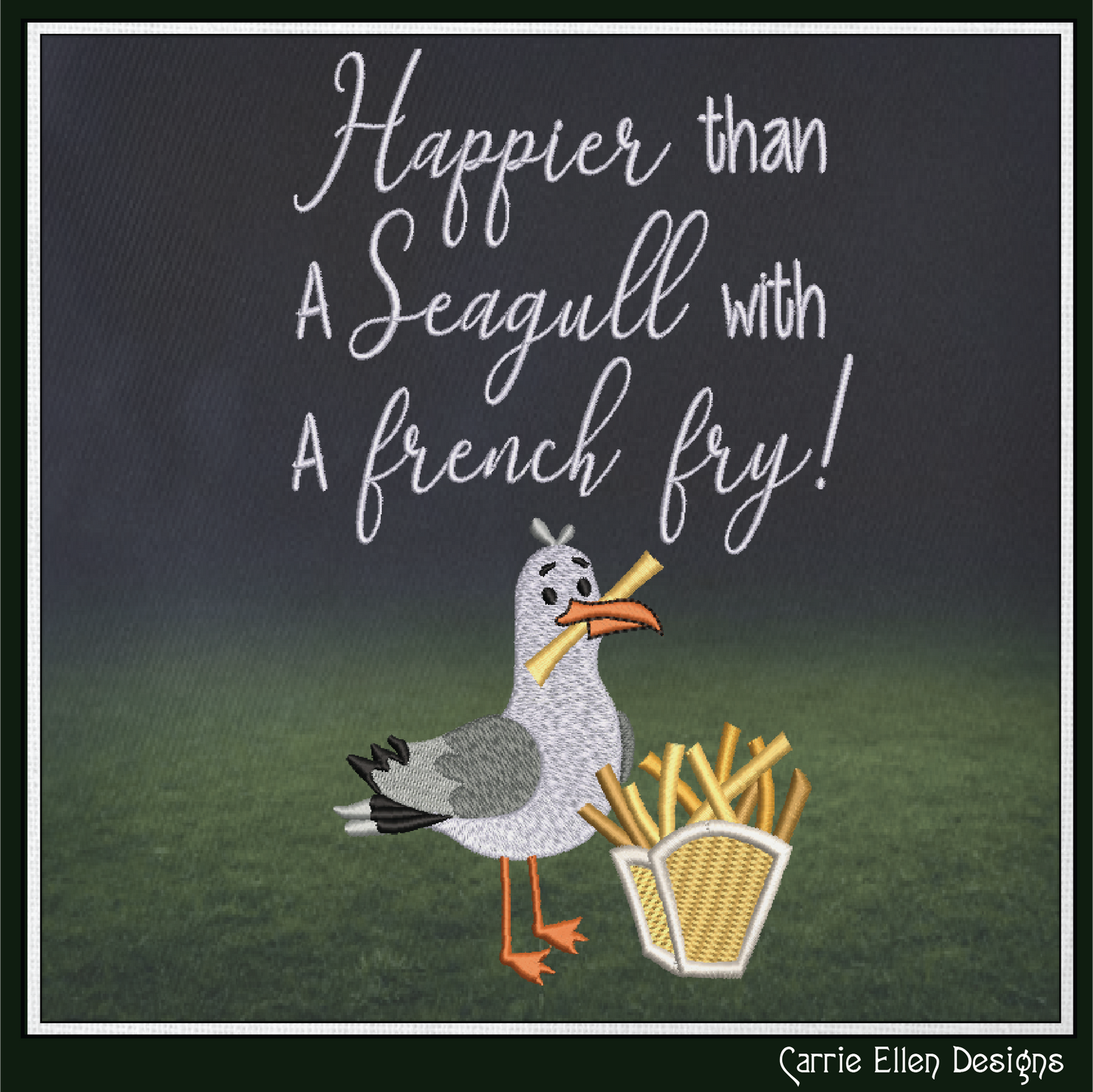 Happy Seagull with French Fry Machine Embroidery Design | Snarky Seaside Bird Saying, 6 Sizes (3688)