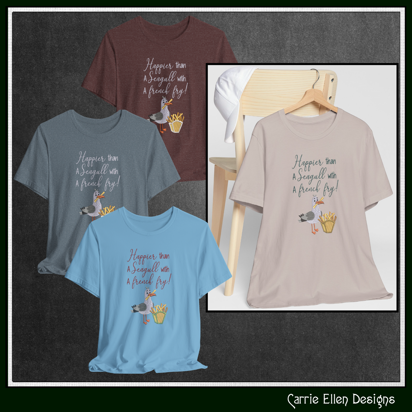 Happy Seagull with French Fry Machine Embroidery Design | Snarky Seaside Bird Saying, 6 Sizes (3688)