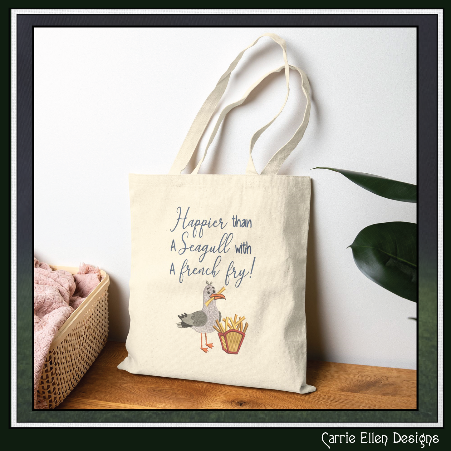 Happy Seagull with French Fry Machine Embroidery Design | Snarky Seaside Bird Saying, 6 Sizes (3688)