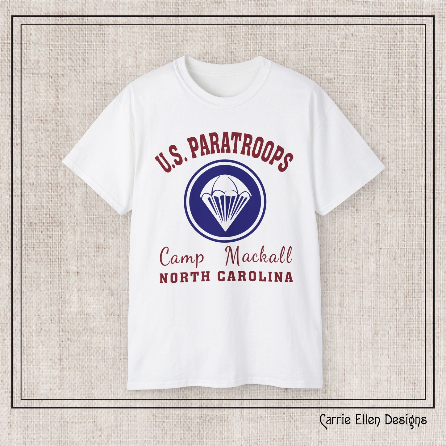 US Paratroops Camp Mackall North Carolina Short Sleeve Tee – Vintage WWII U.S. Army Reproduction T-Shirt, Military Pride Tee, Veteran Gift (P-6055)
