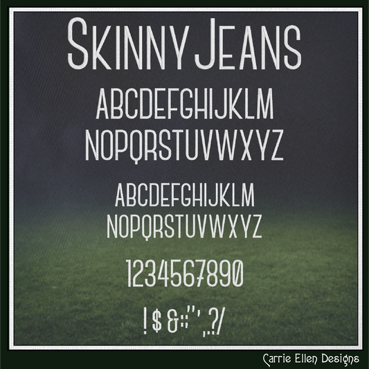 Skinny Jeans BX Fonts and Lettering Stitch Files, Narrow Slim Block Alphabet Machine Embroidery (3768)