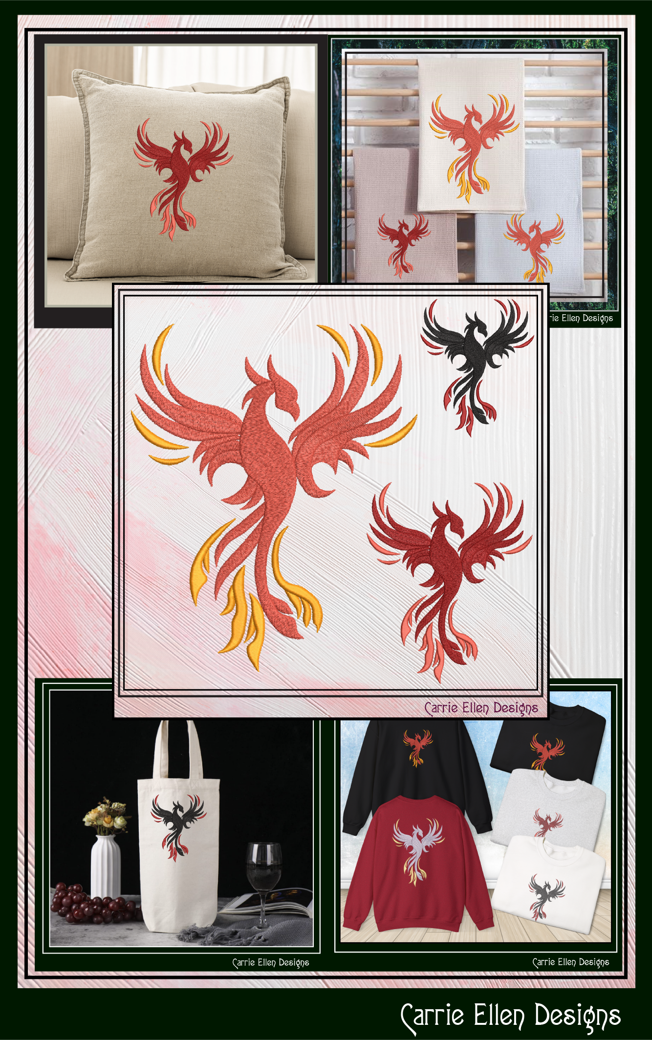 Phoenix Bird in Flight Embroidery Design | Mythical Firebird Machine Stitch Pattern, 6 Sizes (3769)