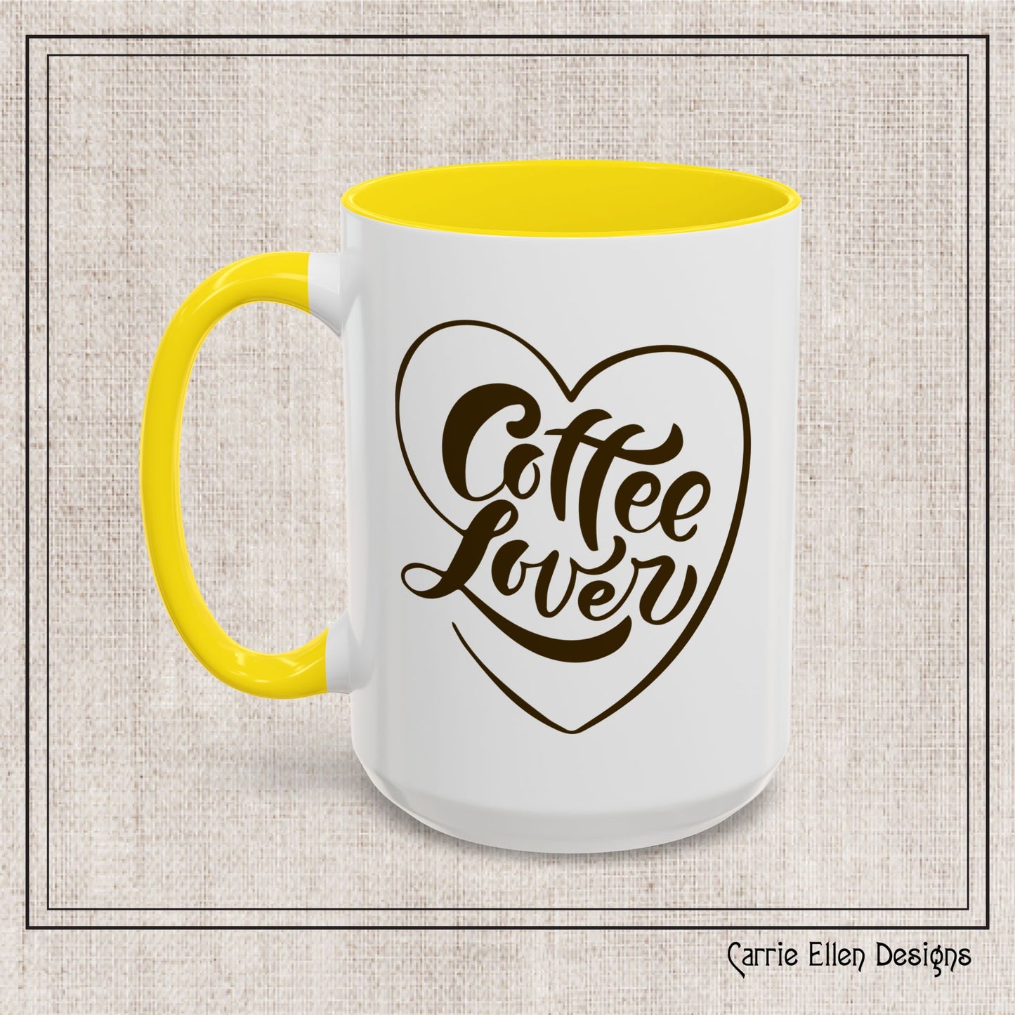 Coffee Lover Color Accent Ceramic Mug – Cute Printed Coffee Gift for Coffeeholics, Baristas, and Caffeine Addicts (P-6061)