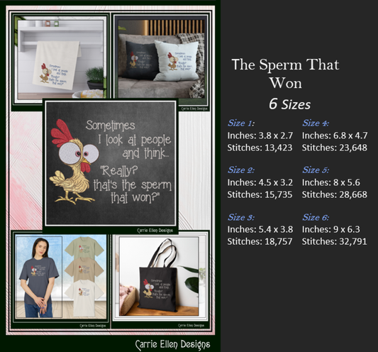 Sometimes I Look at People Machine Embroidery Design | Funny Adult Humor Chicken Quote Stitch File, 6 Sizes (3825)