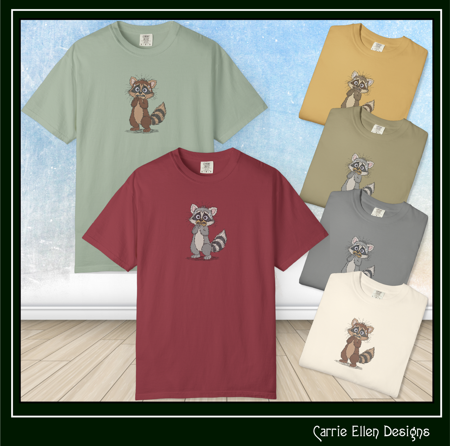 Nervous Raccoon Machine Embroidery Design | Cute Anxious Cartoon Raccoon Stitch File, 6 Sizes (3838)