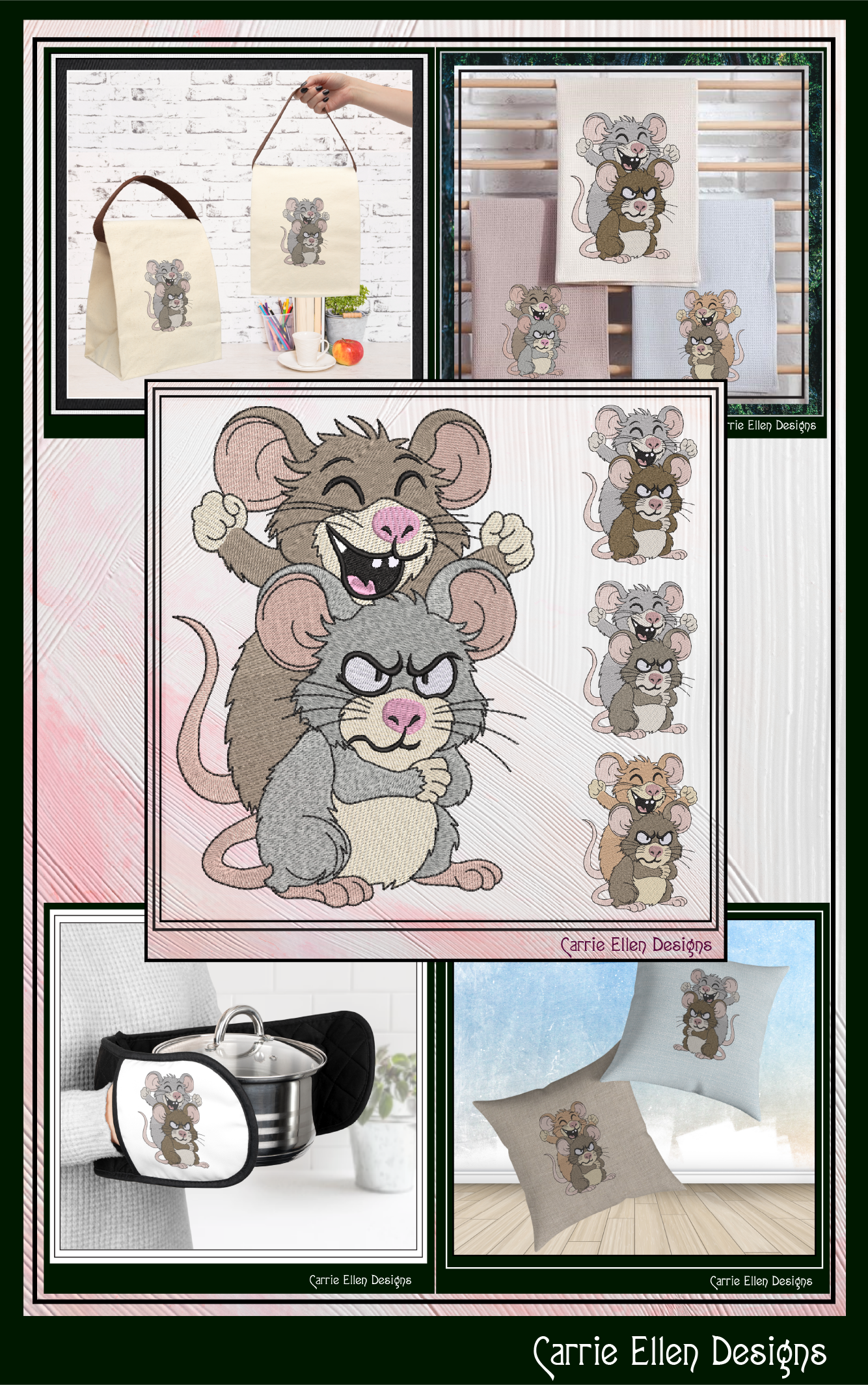 Funny Sarcastic Mouse Duo Machine Embroidery Design | Attitude Cartoon Mice Stitch File, 6 Sizes (3853)