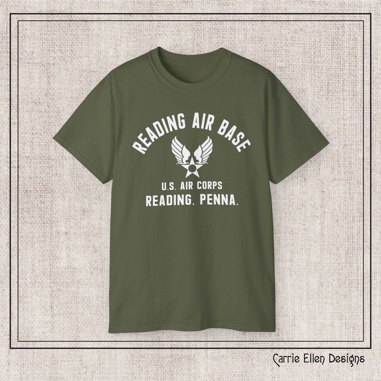 Reading Air Base Short Sleeve Cotton T-Shirt, Vintage WWII Military Design – Heavyweight 100% Cotton Tee (P-6037)