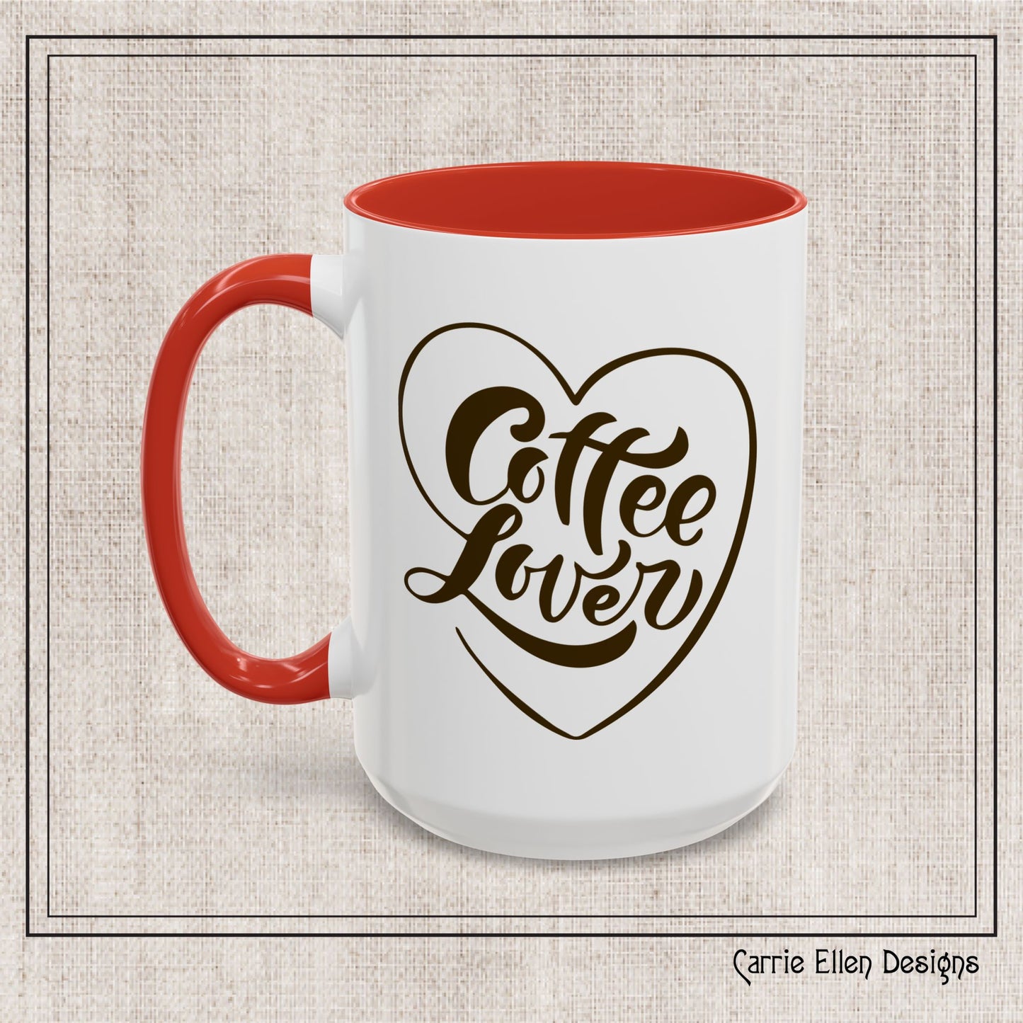 Coffee Lover Color Accent Ceramic Mug – Cute Printed Coffee Gift for Coffeeholics, Baristas, and Caffeine Addicts (P-6061)