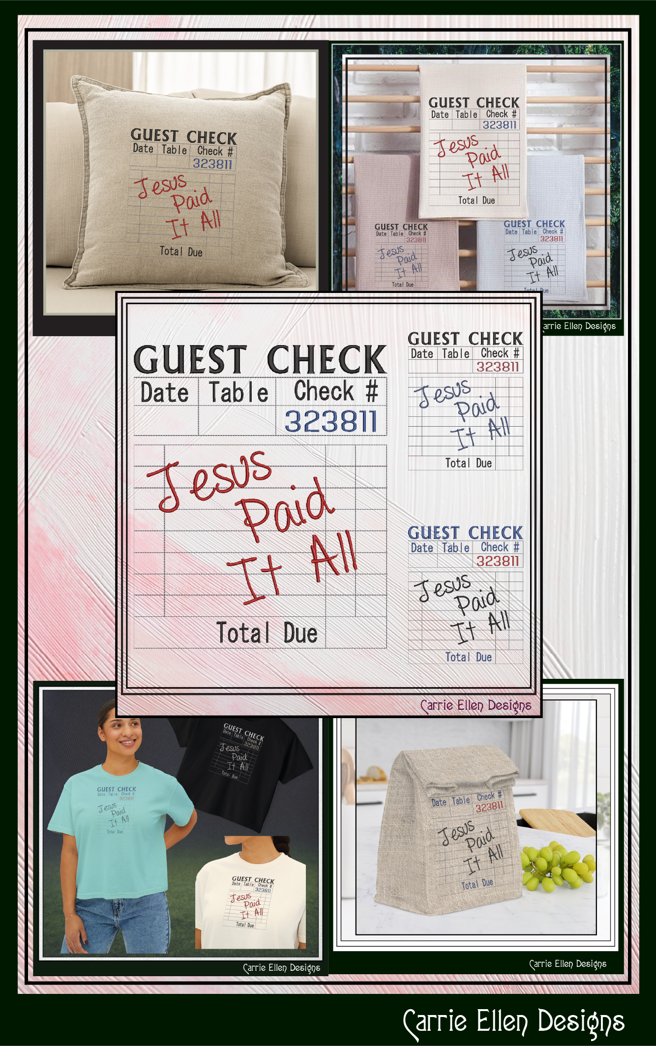 Jesus Paid It All Machine Embroidery Design | Faith Quote Guest Check Stitch File, 6 Sizes (3988)