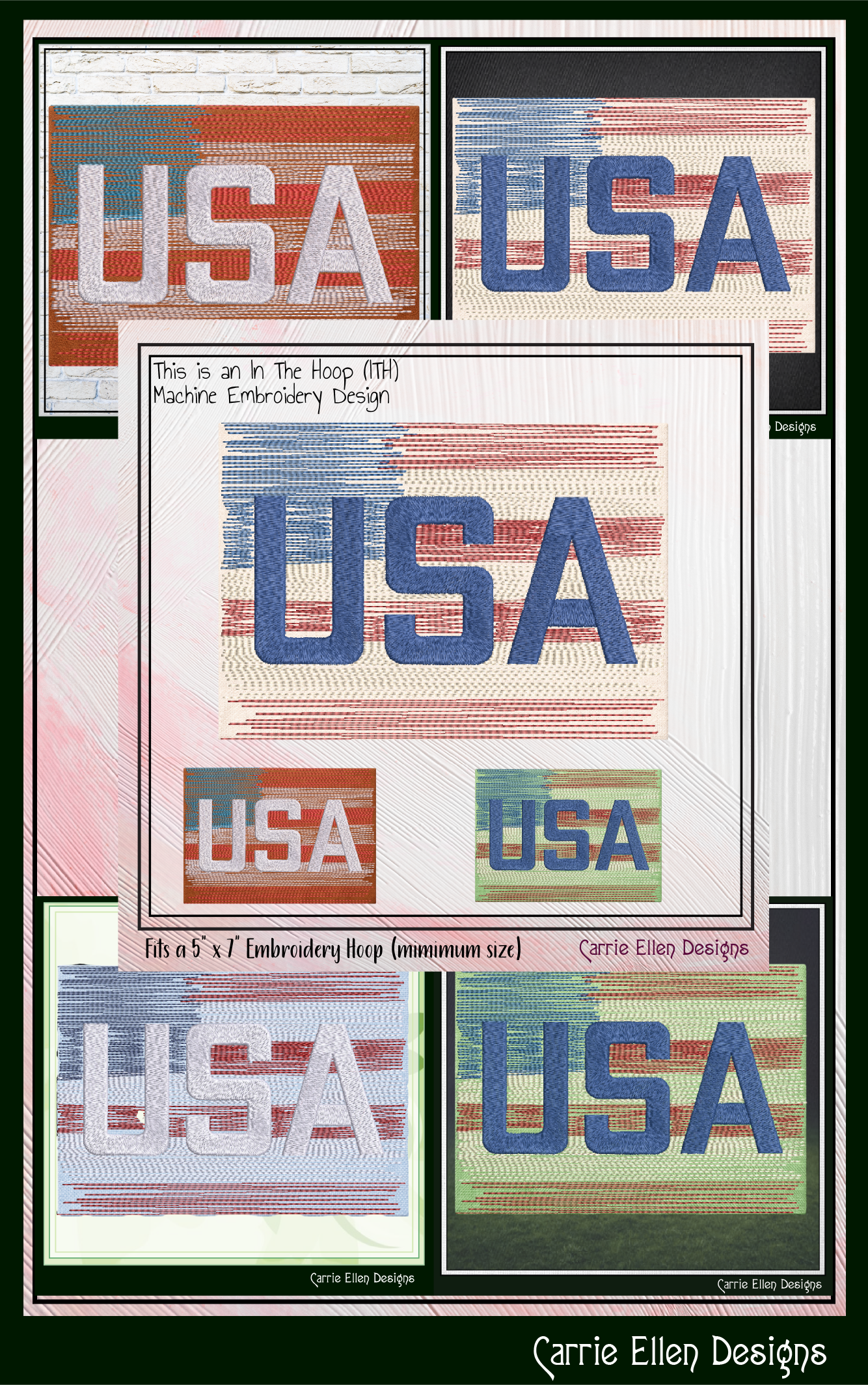 USA Flag Theme ITH Mug Rug Machine Embroidery Design | Patriotic American Flag In The Hoop Project (4012)
