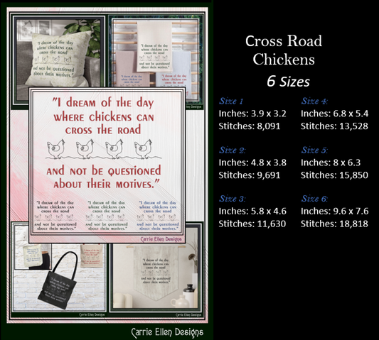 I Dream of the Day Chickens Cross the Road Machine Embroidery Design | Funny Chicken Quote Stitch File, 6 Sizes (4015)