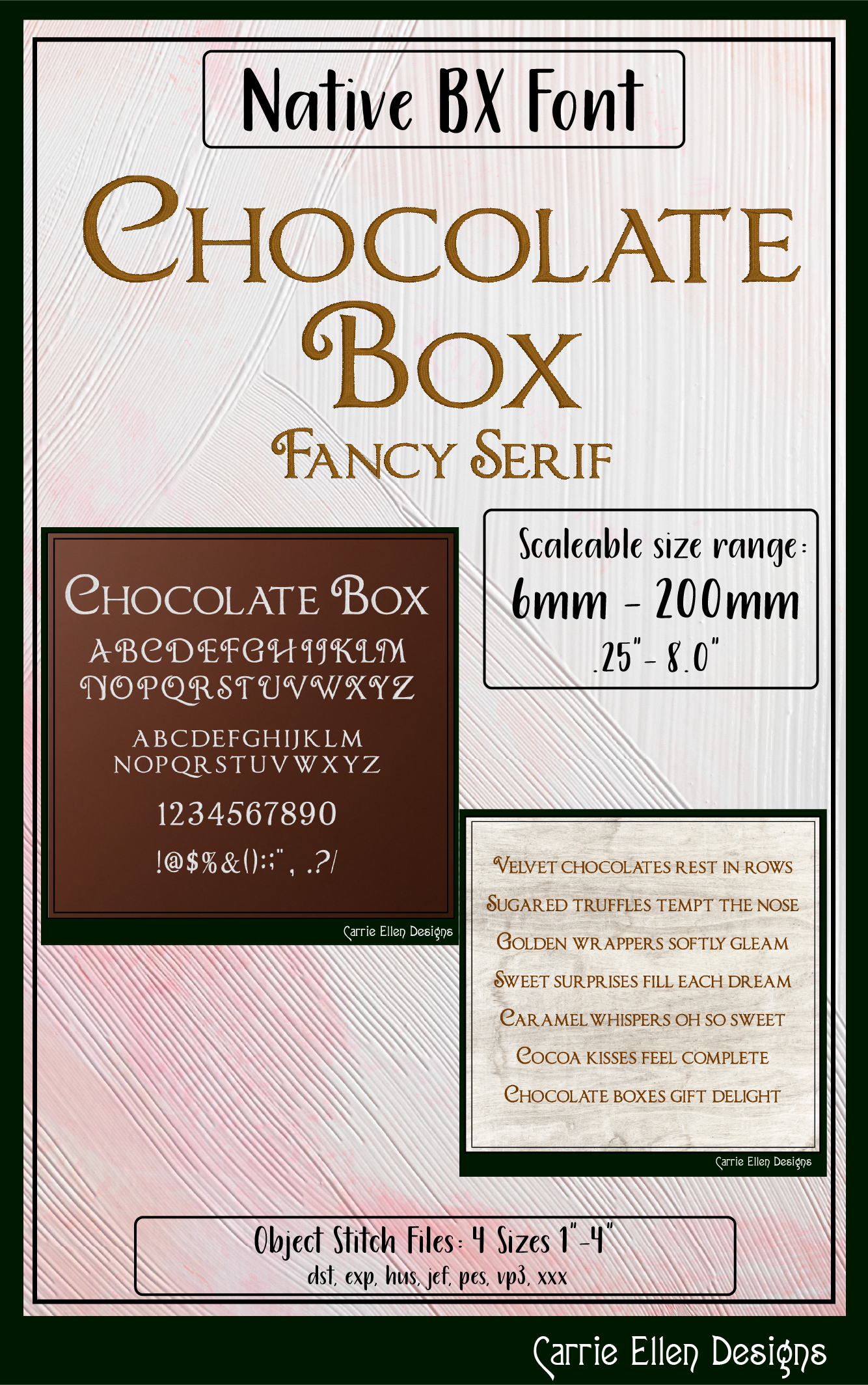 Chocolate Box Fancy Serif BX Font & Lettering Stitch Files | Native Embrilliance Machine Embroidery Font (4053)