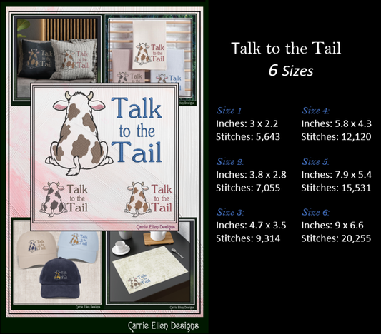 Talk to the Tail Cow Machine Embroidery Design | Funny Farm Animal Stitch File, 6 Sizes (4084)
