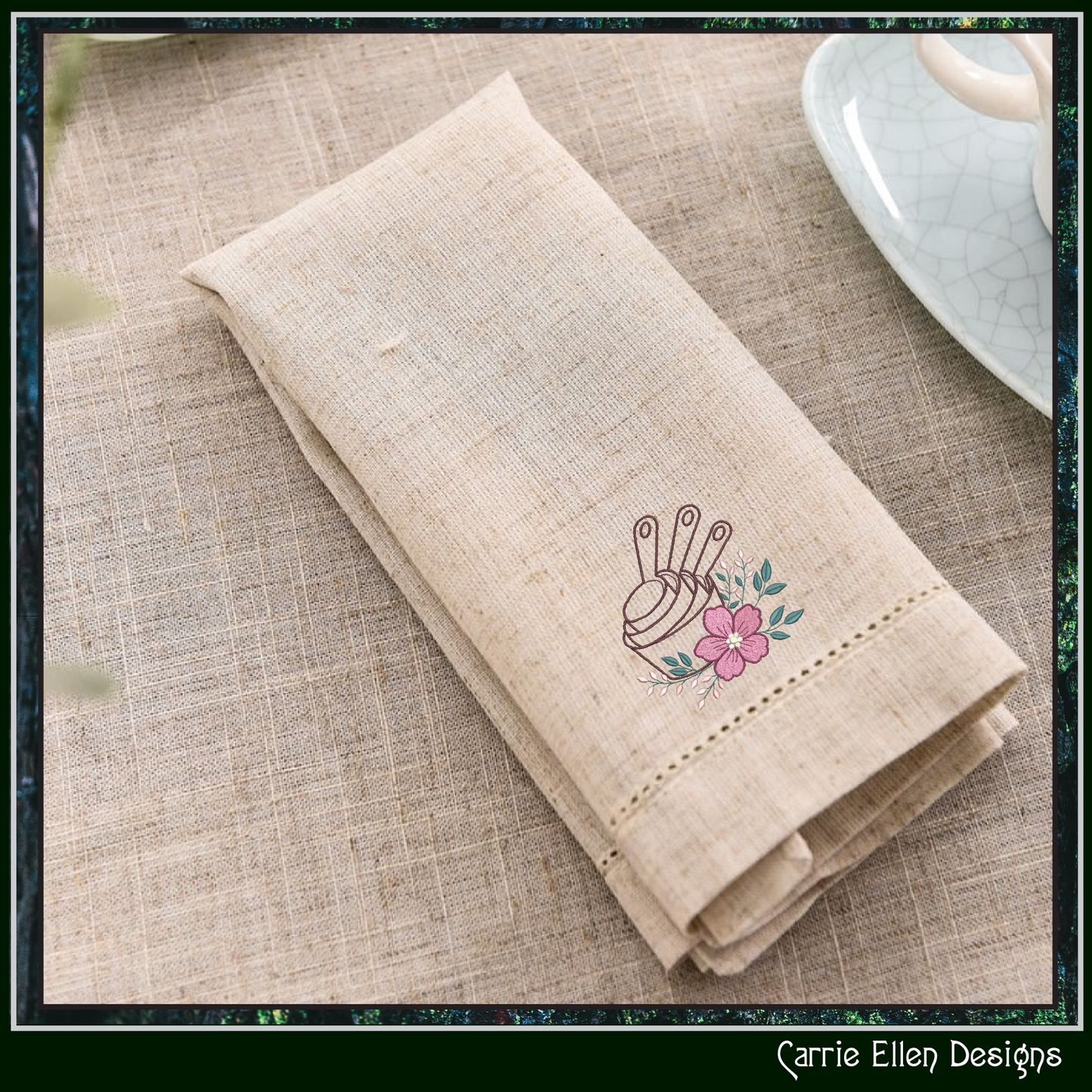 Floral Measuring Cups Machine Embroidery Design | Baking Cups with Flowers Stitch File, 6 Sizes (4110)