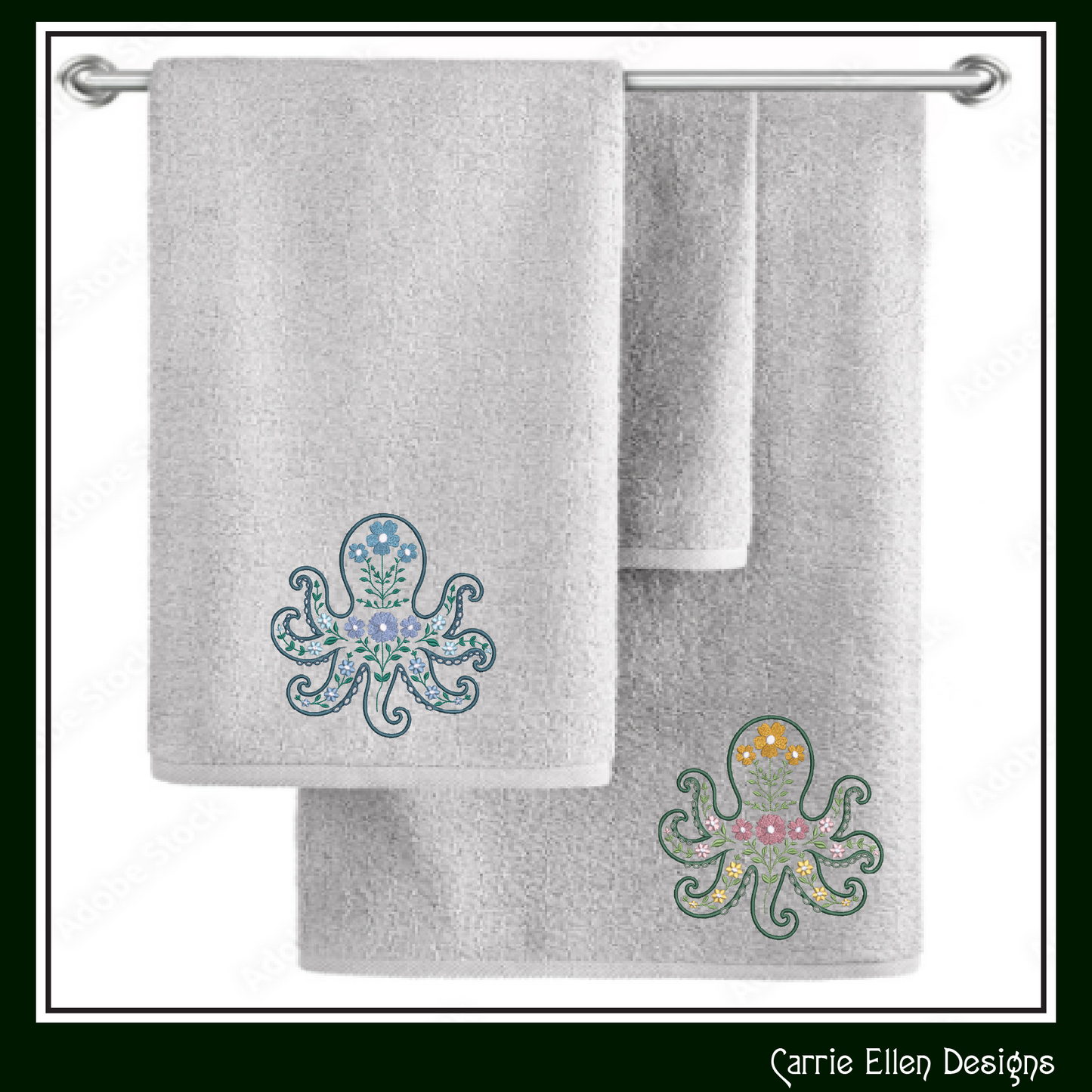 Floral Octopus Machine Embroidery Design | Botanical Octopus Stitch File | Ocean Sea Life Embroidery Pattern, 6 Sizes, (4134)