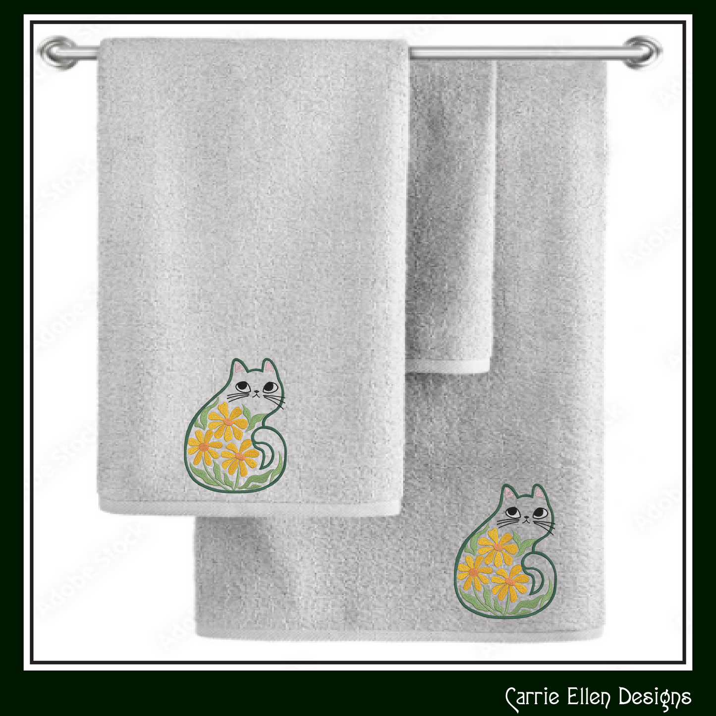 Modern Floral Cat Machine Embroidery Design | Botanical Tabby Cat Embroidery Pattern | Whimsical Flower Cat Stitch File, 6 Sizes (4149)