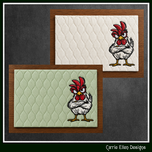 Angry Rooster ITH Mug Rug Machine Embroidery Design | Farmhouse In The Hoop Embroidery Project (4177)