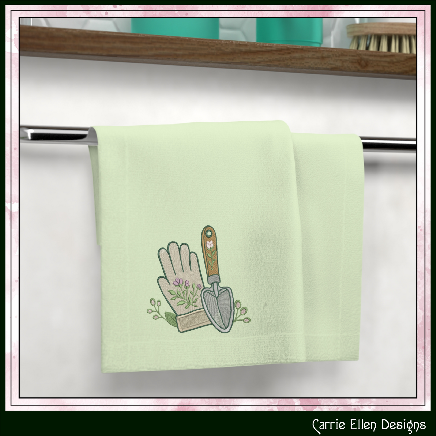 Floral Gardening Glove & Trowel Machine Embroidery Design | Botanical Gardening Embroidery, 6 Sizes, (4187)