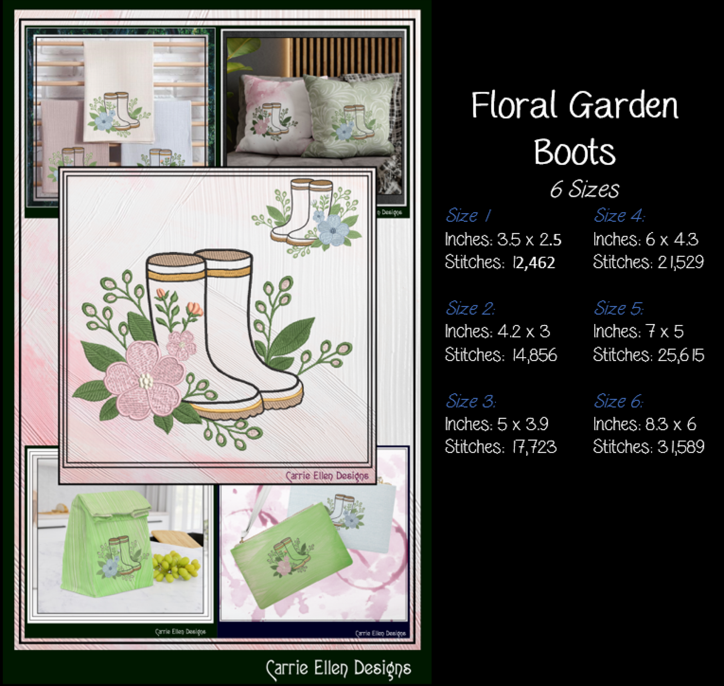 Floral Garden Tools Bundle Machine Embroidery Designs | Garden Lover Stitch Files | Gardening Collection, 8 Designs, 6 Sizes, (4193)