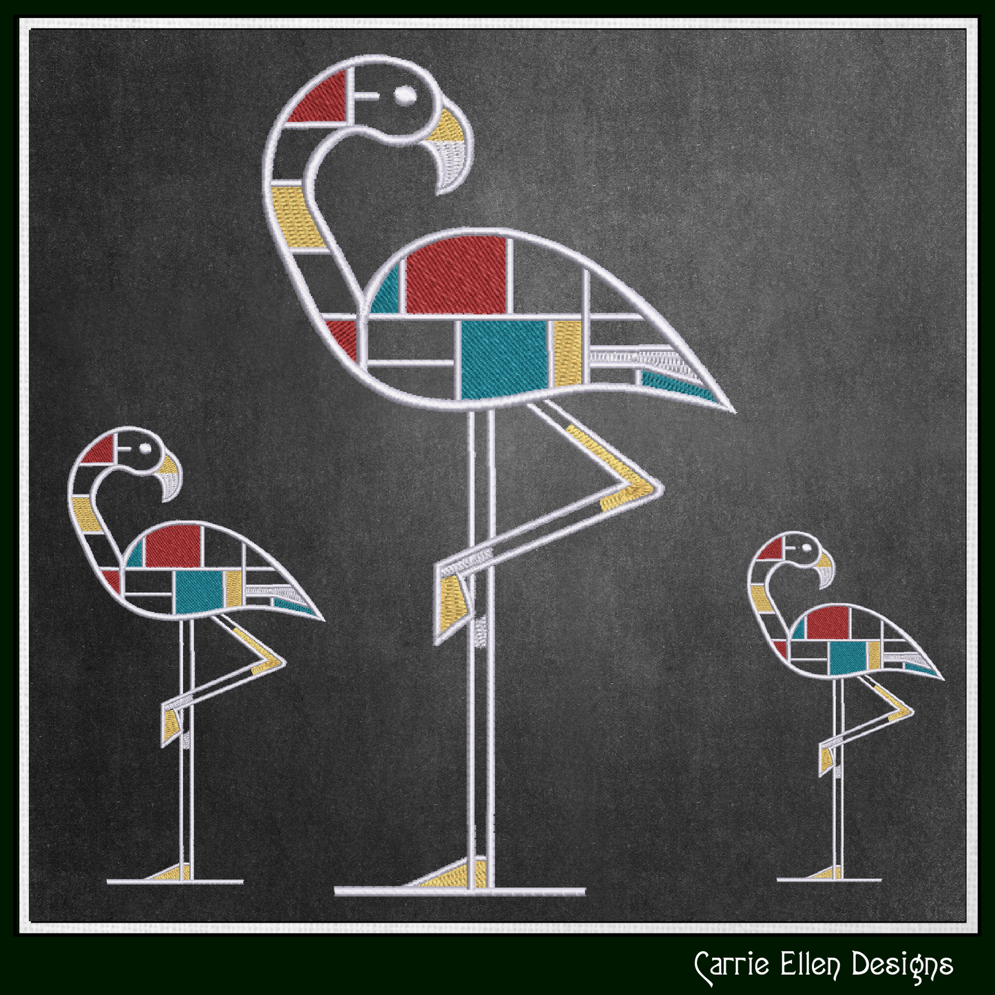 Geometric Flamingo Machine Embroidery Design | Mondrian Inspired Bird Stitch File | Modern Art Embroidery, 6 Sizes, (4197)