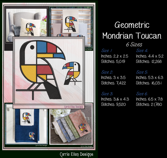 Geometric Bird Bundle Machine Embroidery Designs | Mondrian Inspired Bird Collection | Modern Line Art Stitch Files, 12 Designs, 6 Sizes, (4206)
