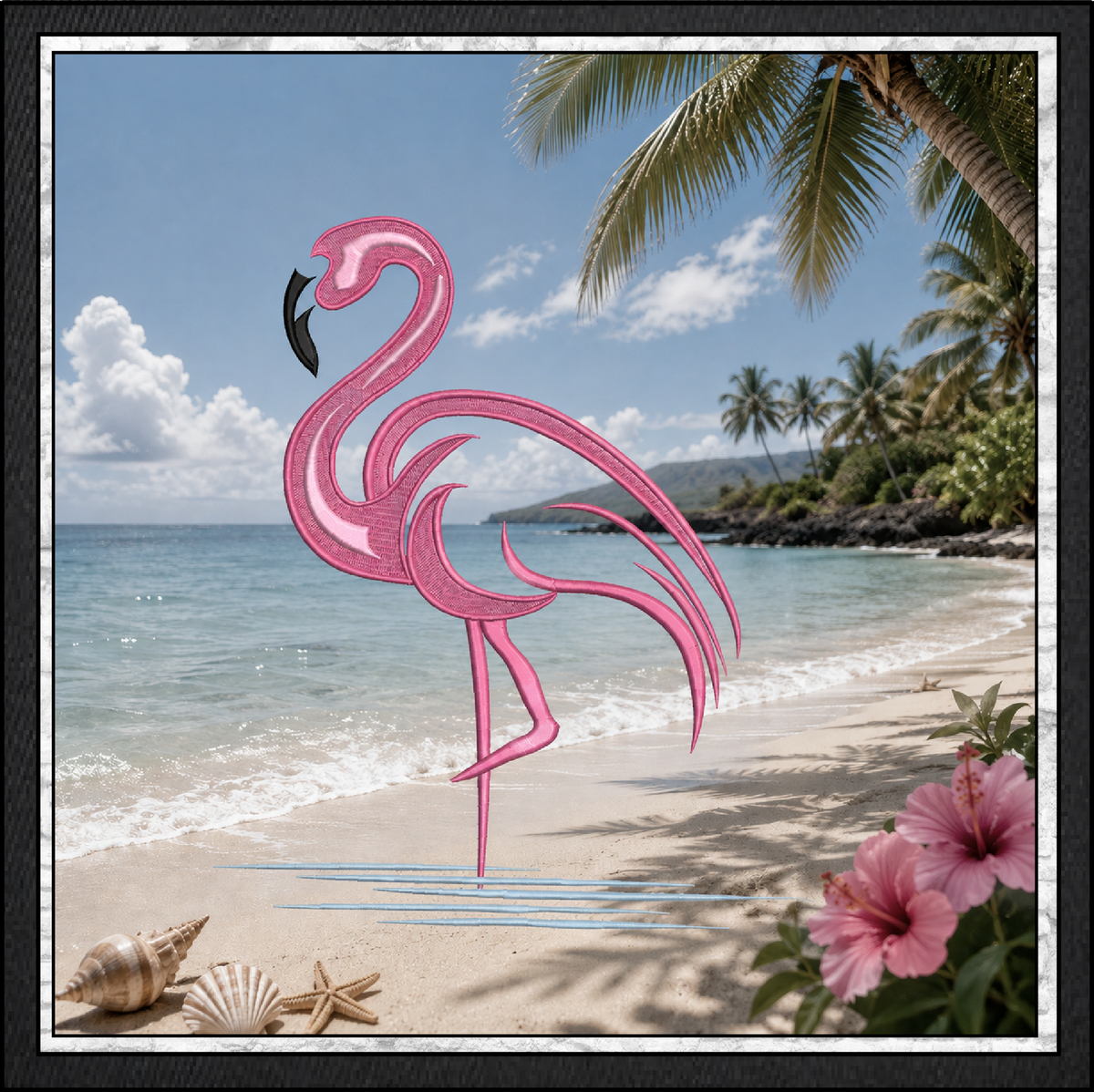 Pink Flamingo Machine Embroidery Design, Tropical Bird Summer Beach Stitch Pattern, 6 Sizes (4340)