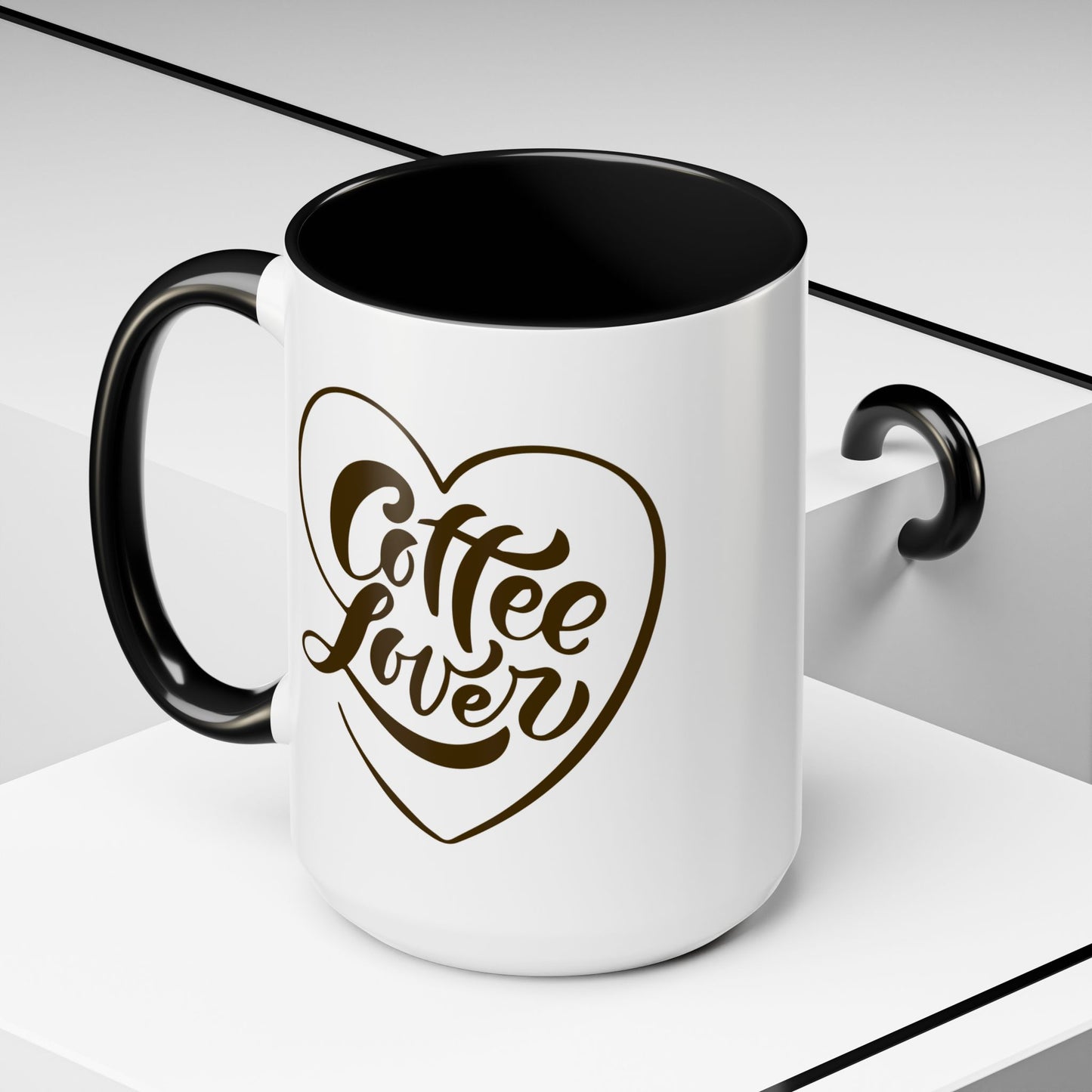 Coffee Lover Color Accent Ceramic Mug – Cute Printed Coffee Gift for Coffeeholics, Baristas, and Caffeine Addicts (P-6061)