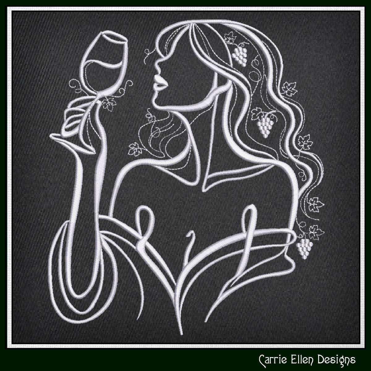 Vineyard Muse Machine Embroidery Design | Wine Tasting Woman Line Art, 6 Sizes (4384)