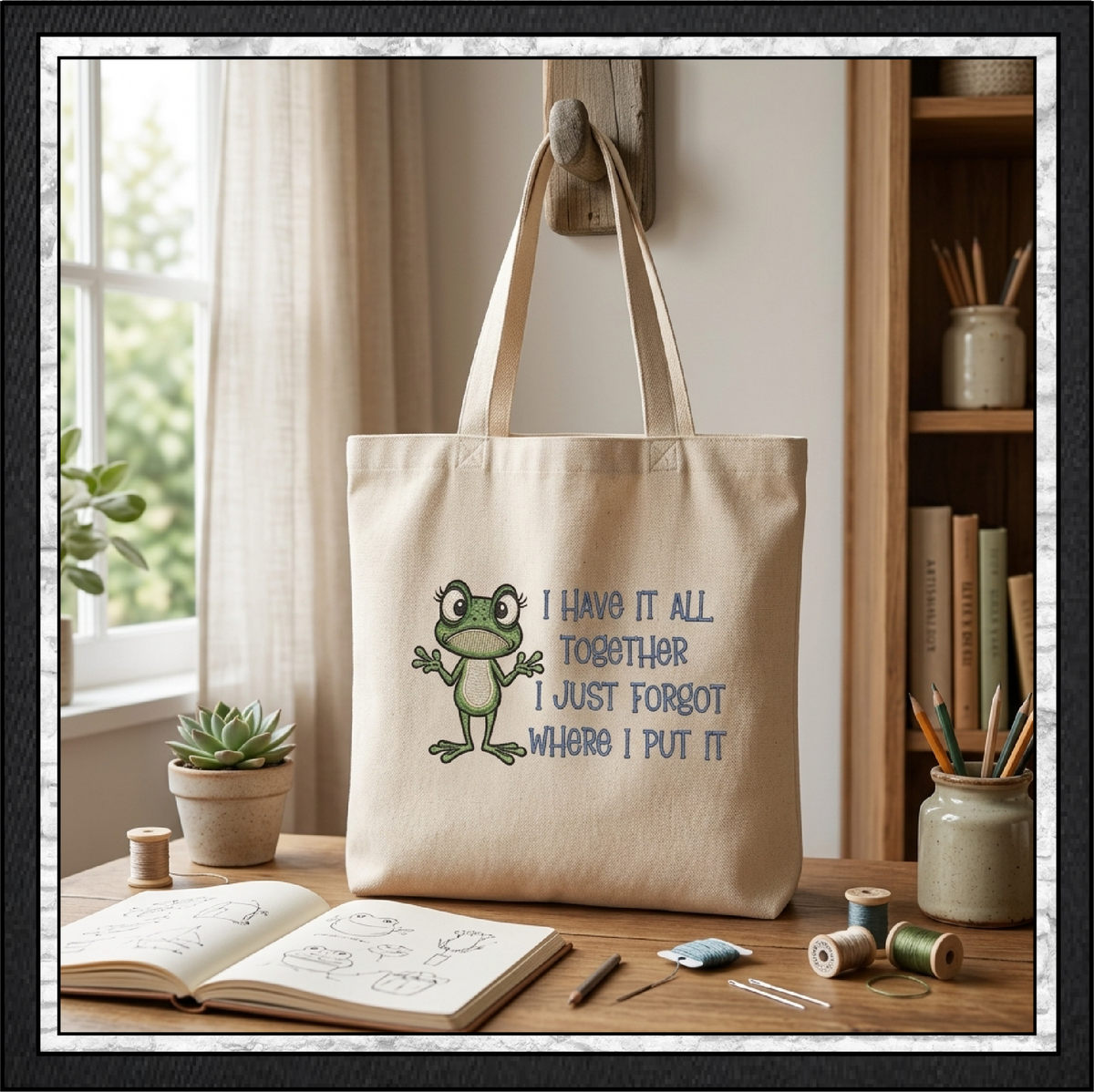 I Have It All Together I Just Forgot Where I Put It Frog Machine Embroidery Design, 6 Sizes (4392)