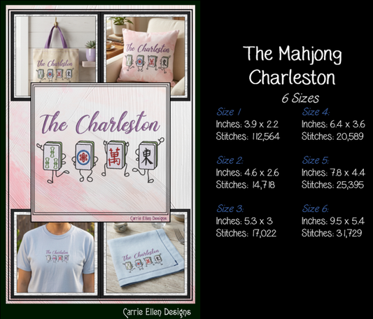 The Charleston Mahjong Tiles Machine Embroidery Design File - Dancing Mahjong Tile Quote Pattern, 6 Sizes (4425)