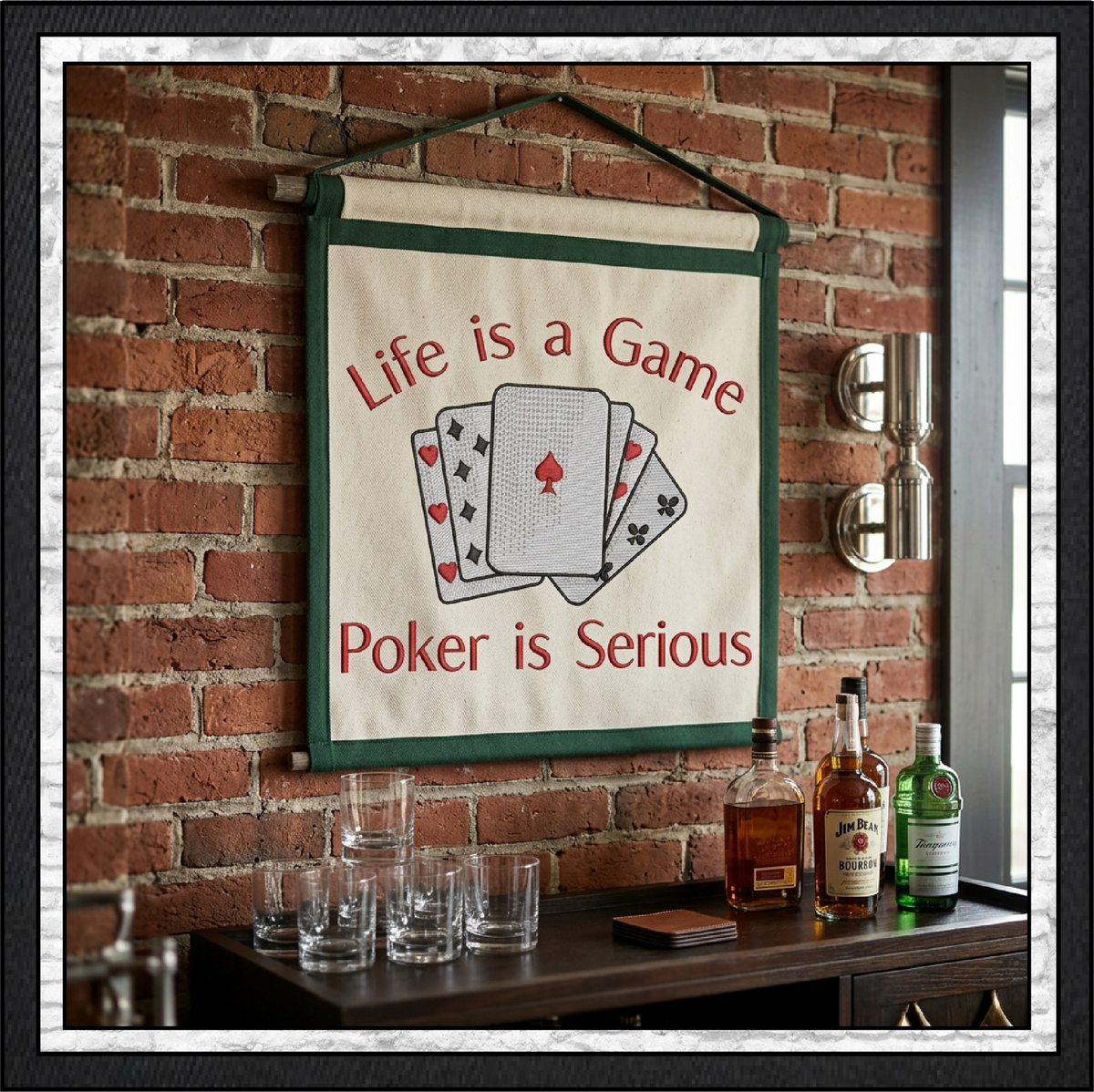 "Life is a Game Poker is Serious" Playing Cards Quote Machine Embroidery Design, 6 Sizes (4437)
