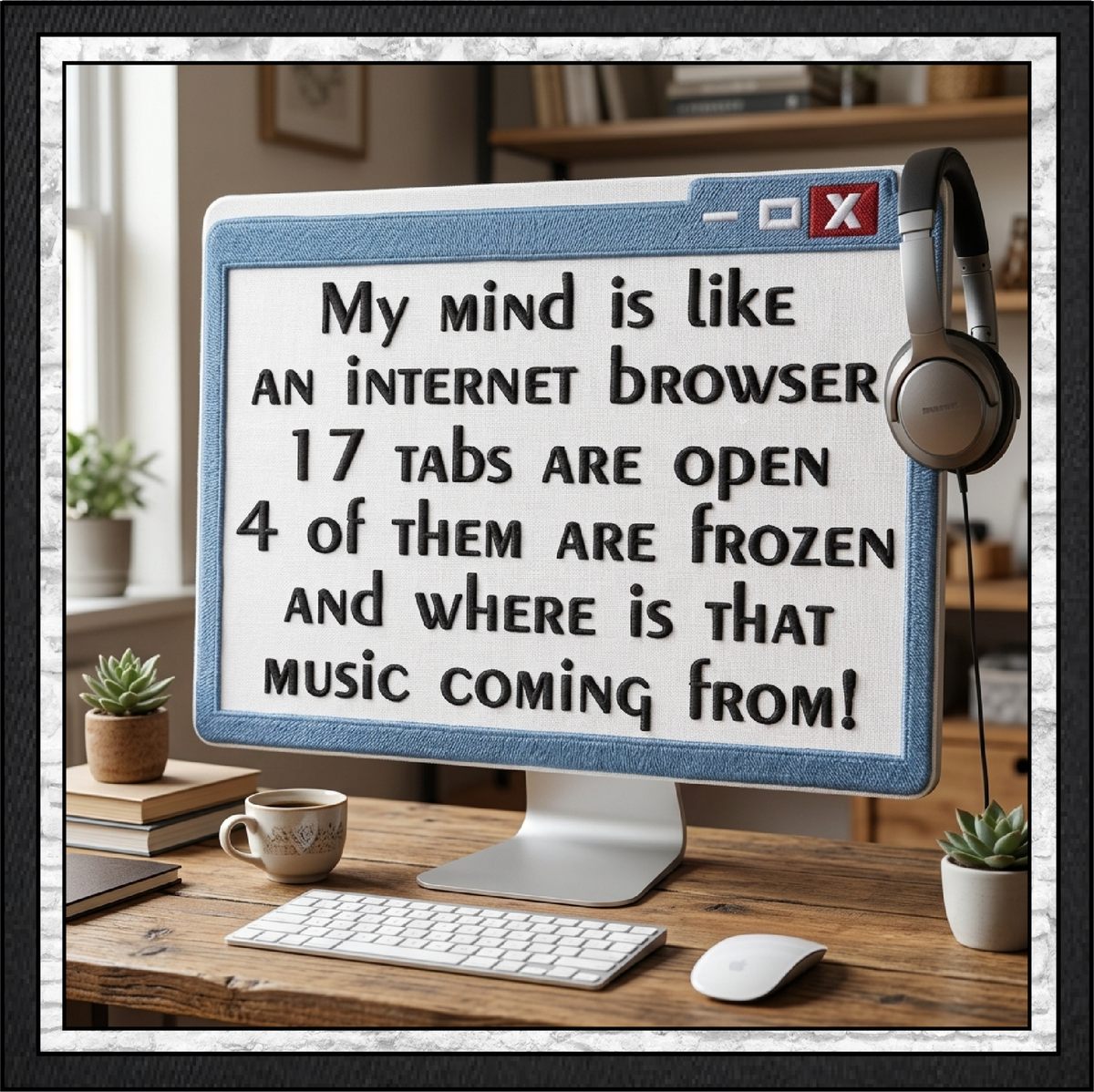 "My Mind is Like an Internet Browser" Funny Quote Machine Embroidery Design, 4 Sizes (4472)