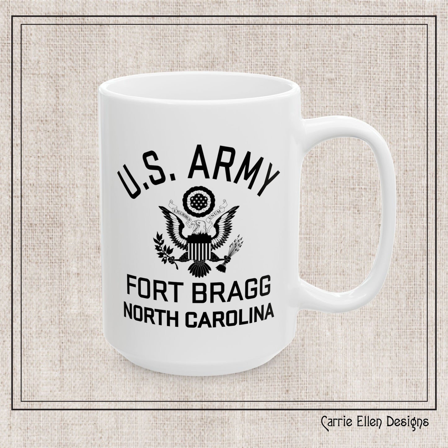 US Army Fort Bragg Eagle Emblem Ceramic Mug – Vintage WWII U.S. Army Reproduction – 11oz & 15oz (P-6040)