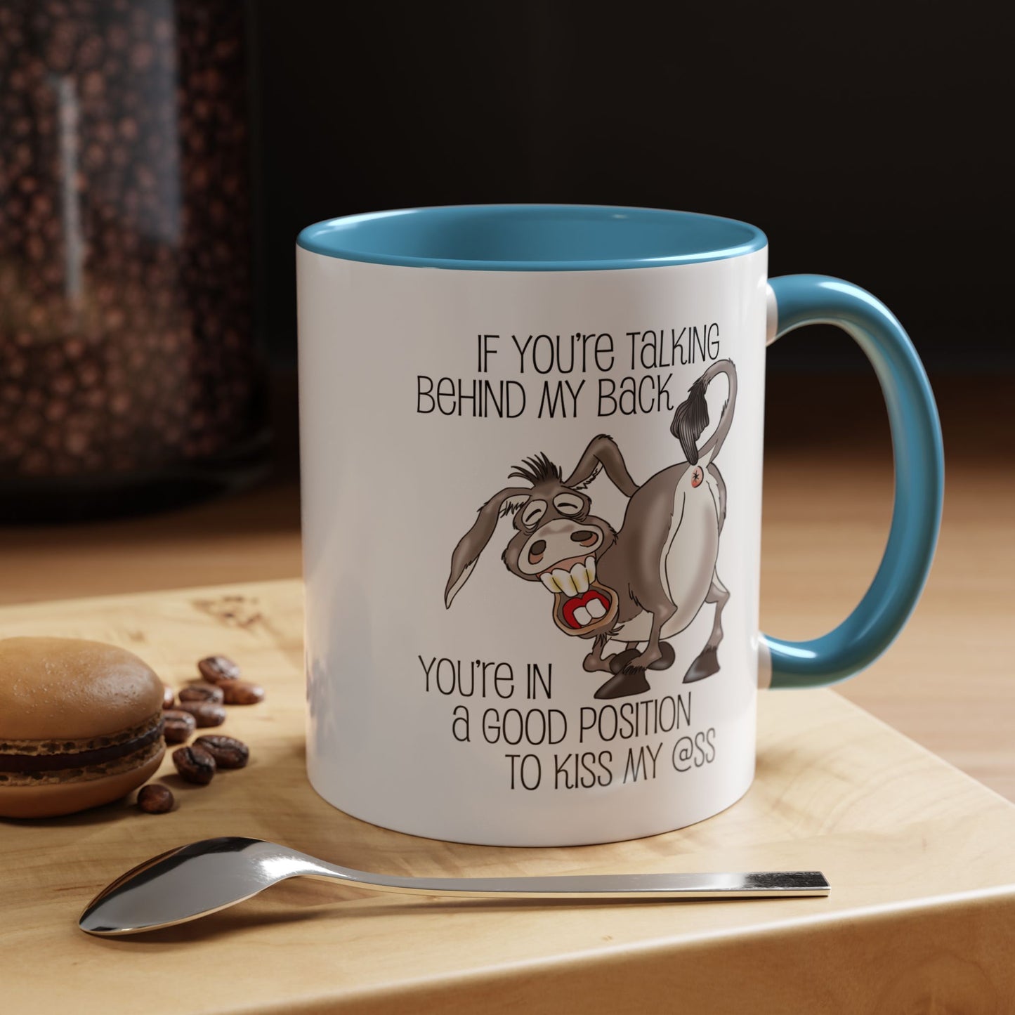 Snarky Donkey Kiss Ass Coffee Mug – Unique Ceramic Mug, 11oz & 15oz (P-6084)
