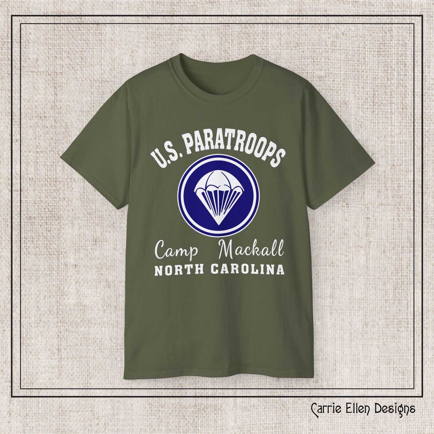 US Paratroops Camp Mackall North Carolina Short Sleeve Tee – Vintage WWII U.S. Army Reproduction T-Shirt, Military Pride Tee, Veteran Gift (P-6055)