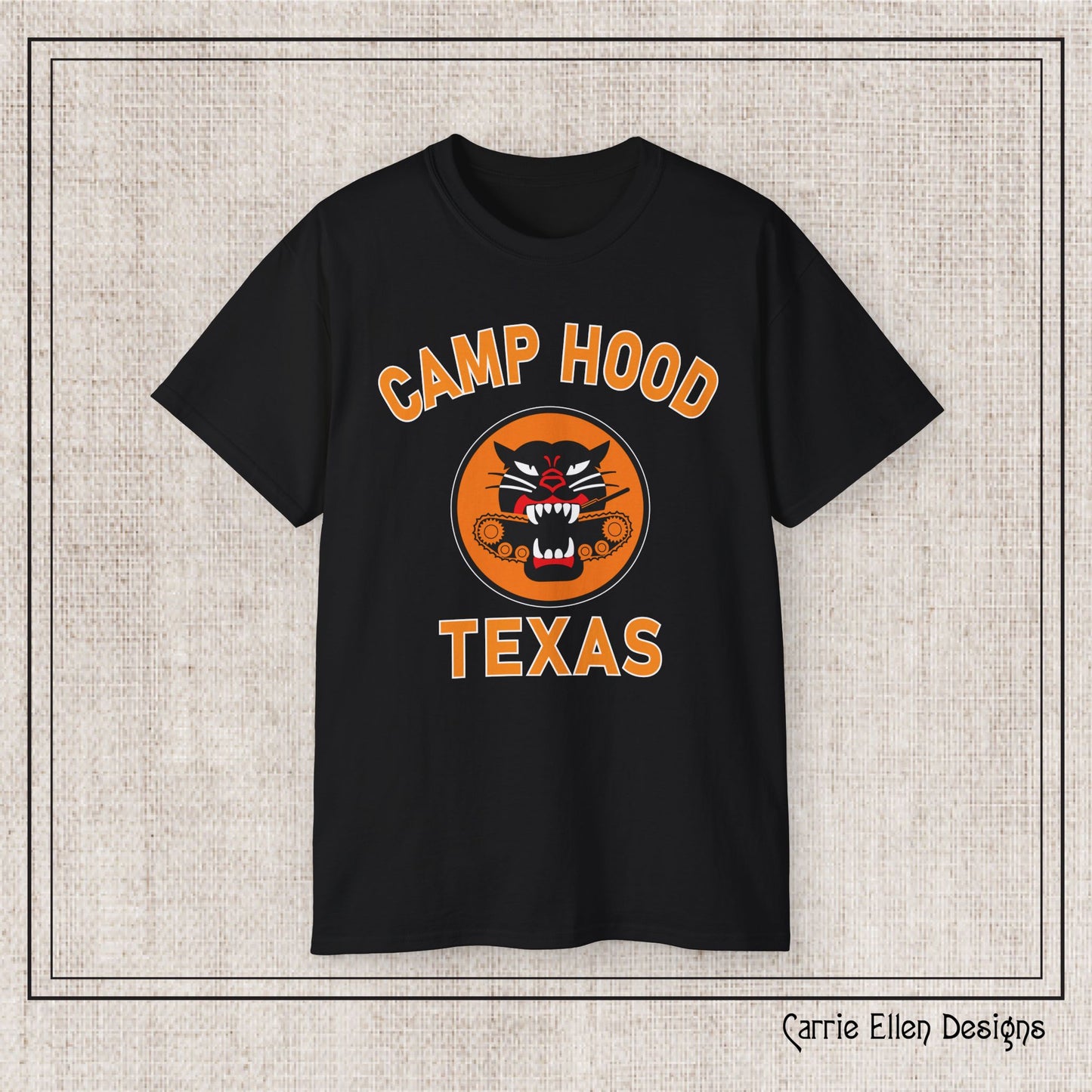 Camp Hood Tank Destroyer Battalion Short Sleeve Cotton T-Shirt, Vintage WWII Military Camp Design – Heavyweight 100% Cotton Tee (P-6035)
